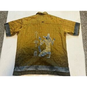 Vintage FUBU Collection Gold Pharaoh Egyptian Men's 3XL Button Up Satin Shirt